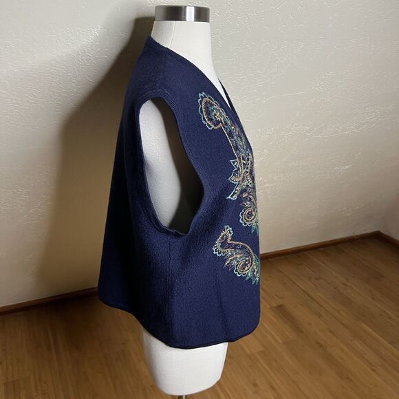 Koret Petites Vest Womens Large Blue 100% Wool Embroidered Paisley Print - Picture 6 of 9